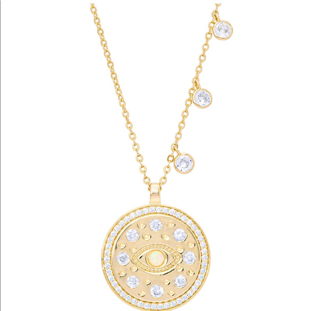 NWT Cubic zirconia Simulated Opal Evil Eye Pendant Necklace in Gold Plate